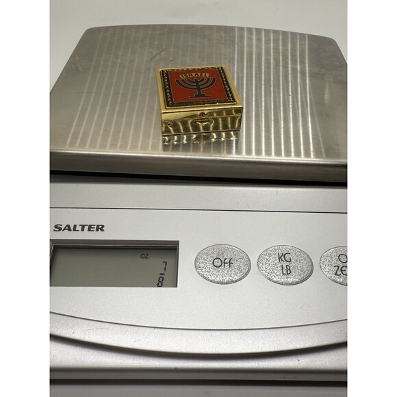 Old Vintage Israeli Menorah Pill Box Or Trinket Metal Gold-Tone Travel - Picture 6 of 11